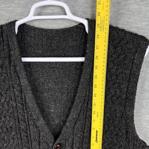 Woolmark Wool Men L Made In Ireland Cable Knit Vest Pocket Fisherman Grandpacore - Picture 10 of 14